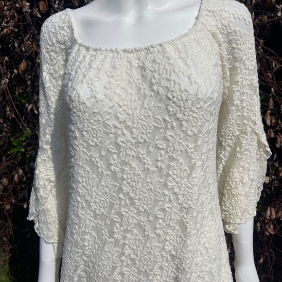 2B Together Cream Lace Overlay Mini Bell Sleeve A-Line Dress - Picture 3 of 9